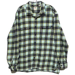Levis The Worker Relaxed Fit Plaid Flannel Shirt Men XXL Green Blue Casual Cozy